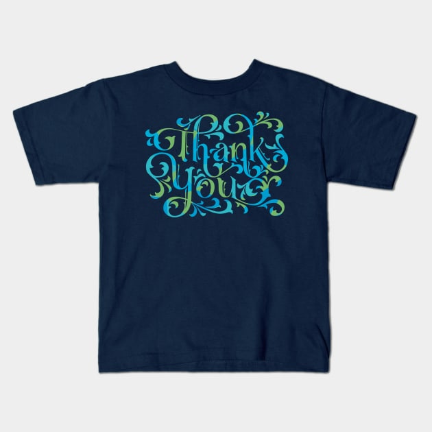 Thank You Card Blue Lettering Kids T-Shirt by polliadesign